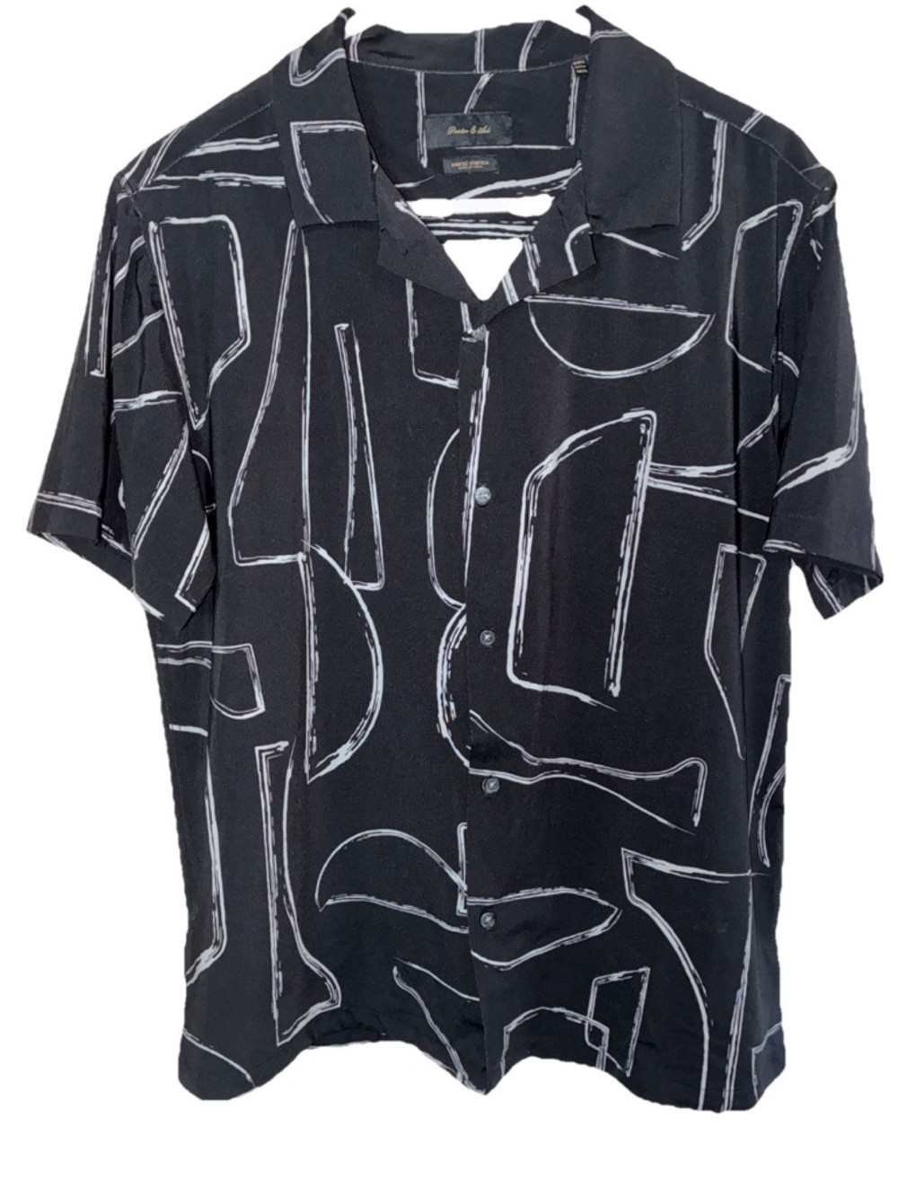 Porter & Ash-Men's 4 Way Kinetic Stretch Button Up Shirt Black/White Abst Sz L